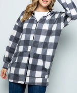 White Plaid Front Zip Hoodie