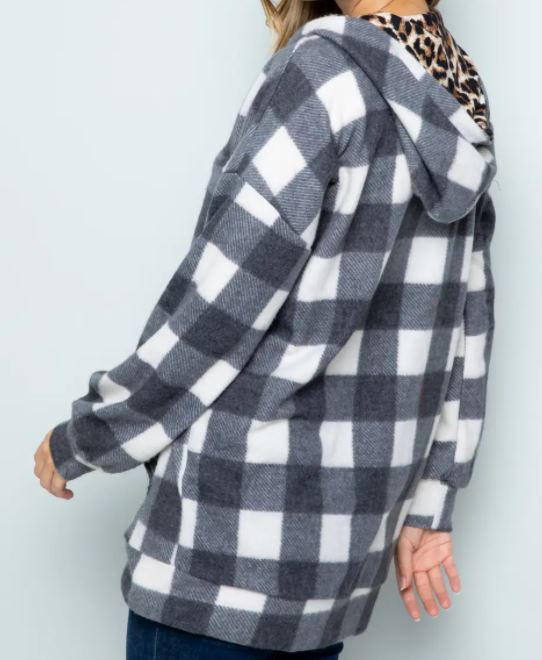 White Plaid Front Zip Hoodie