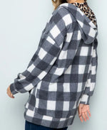 White Plaid Front Zip Hoodie